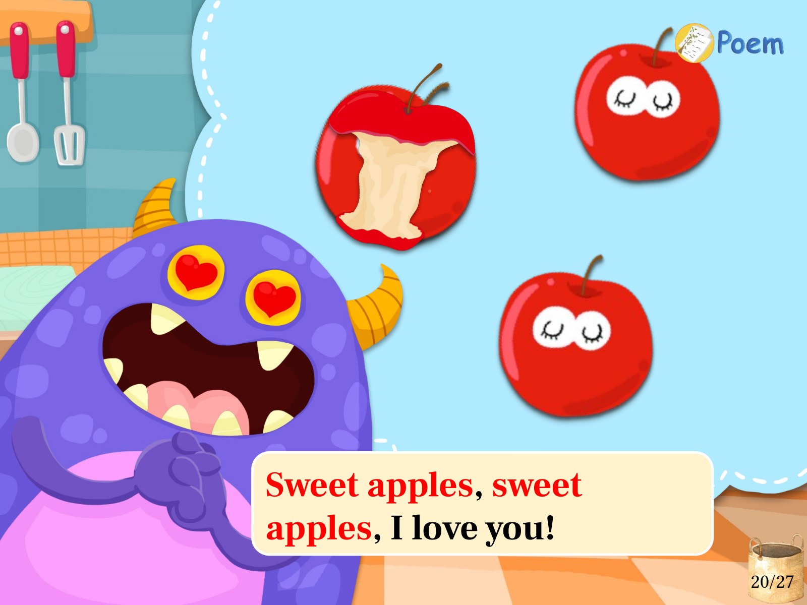 Level 1:苹果主题朗读,跟读 Sweet apples, sweet apples, I love you!